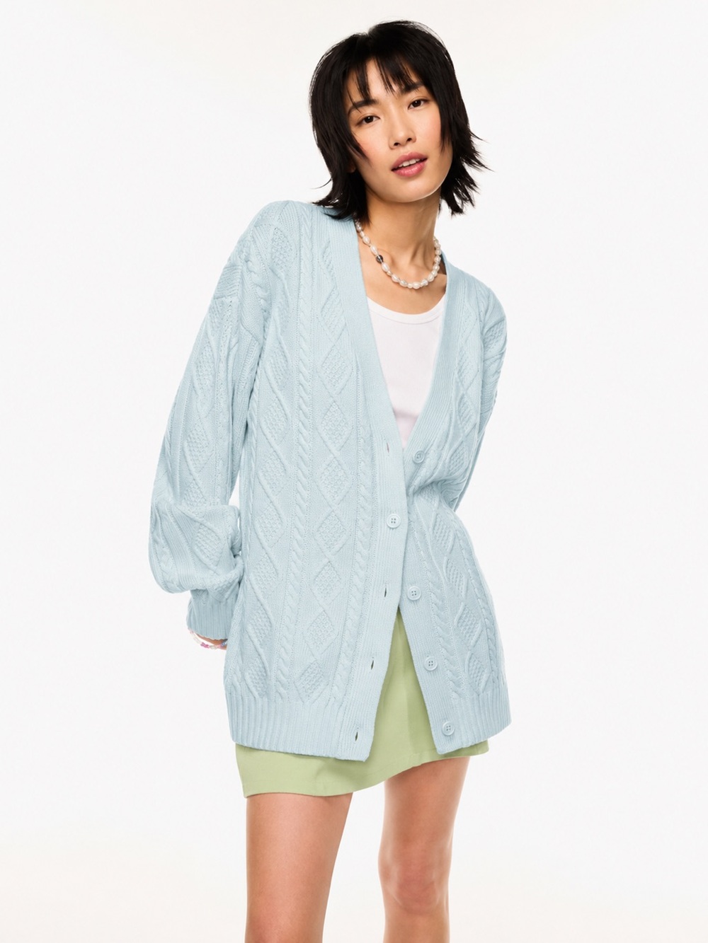 Sunday Best Lamora Cardigan Light Blue Cable Knit V-Neck Size Large